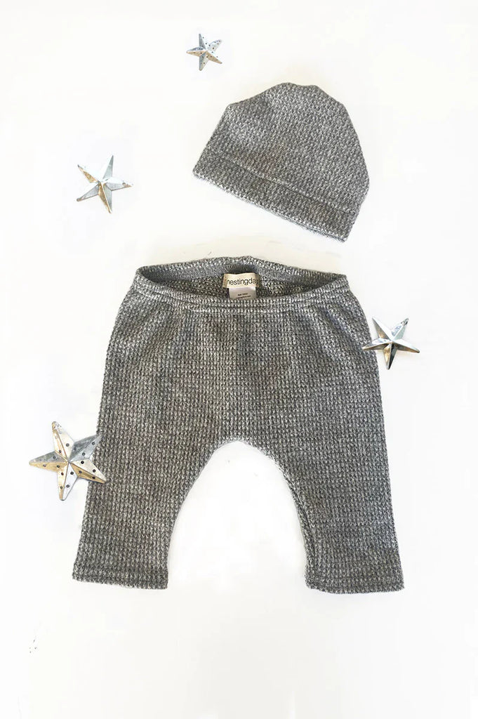 Baby Pants & Hat - Newborn Set | Grey Waffle - second