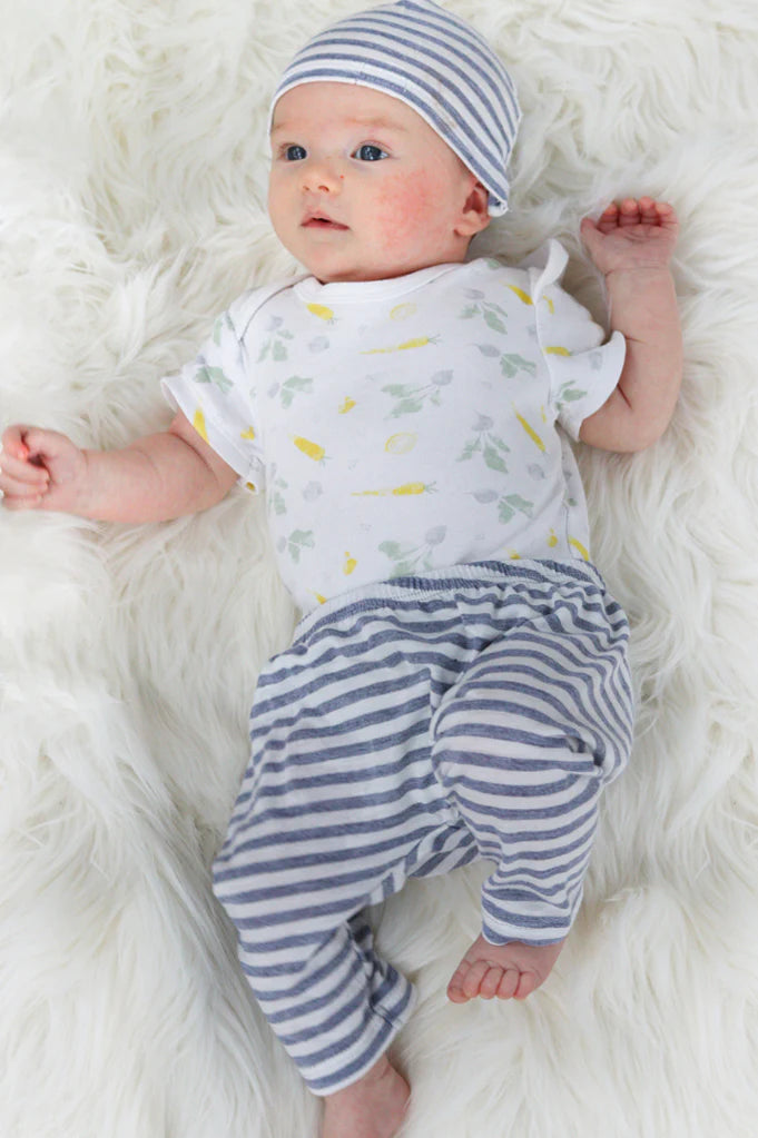 Baby Pants & Hat - Newborn Set | White With Grey Stripe