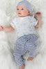 Baby Pants & Hat - Newborn Set | White With Grey Stripe